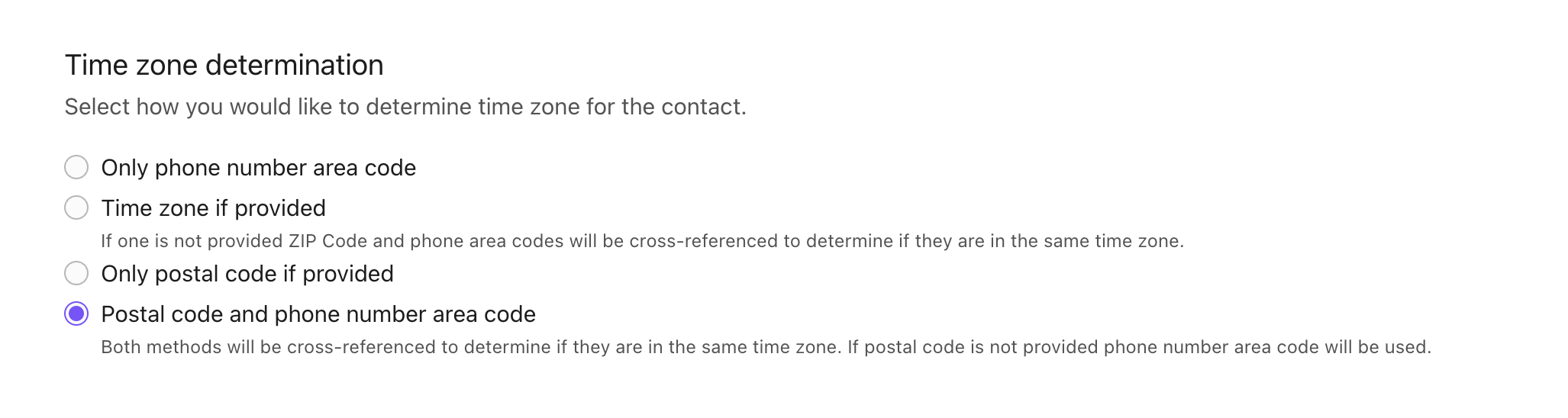 Time zone admin section with options to set time zone parameters