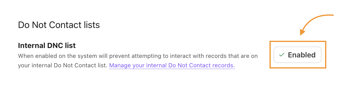 Enable option to turn on or off the DNC (Do Not Contact) list