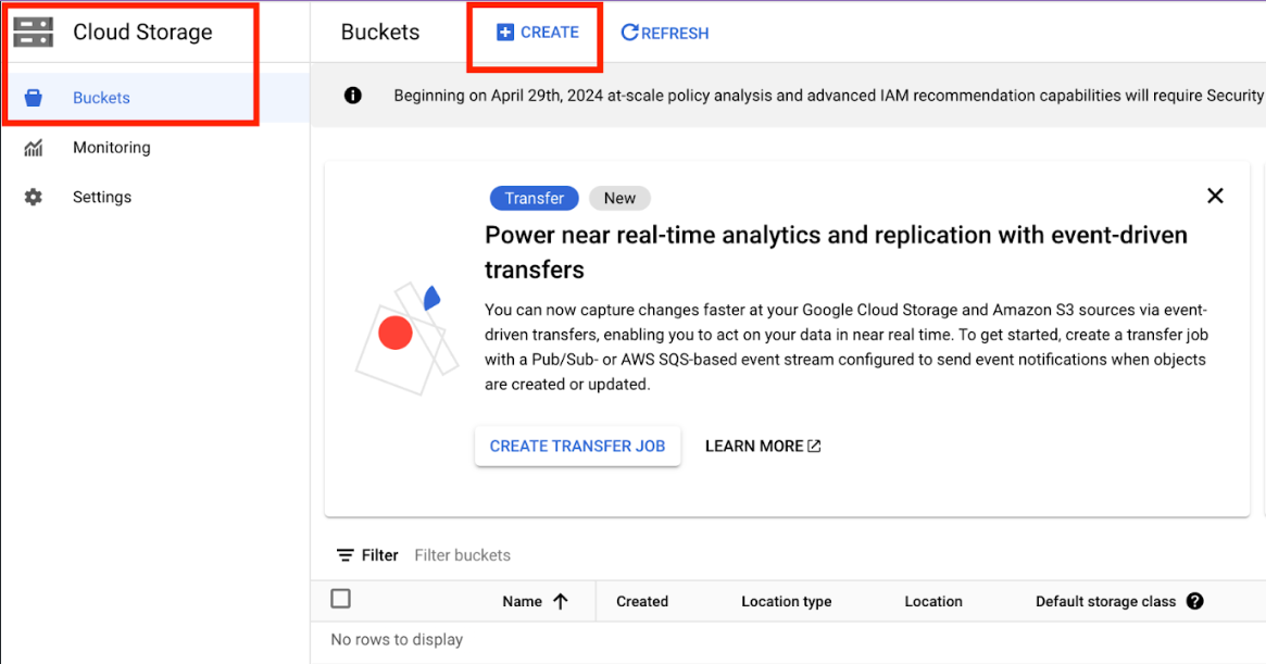 create a bucket