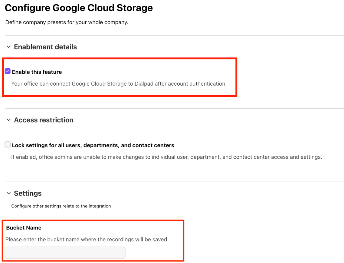 google cloud company settings