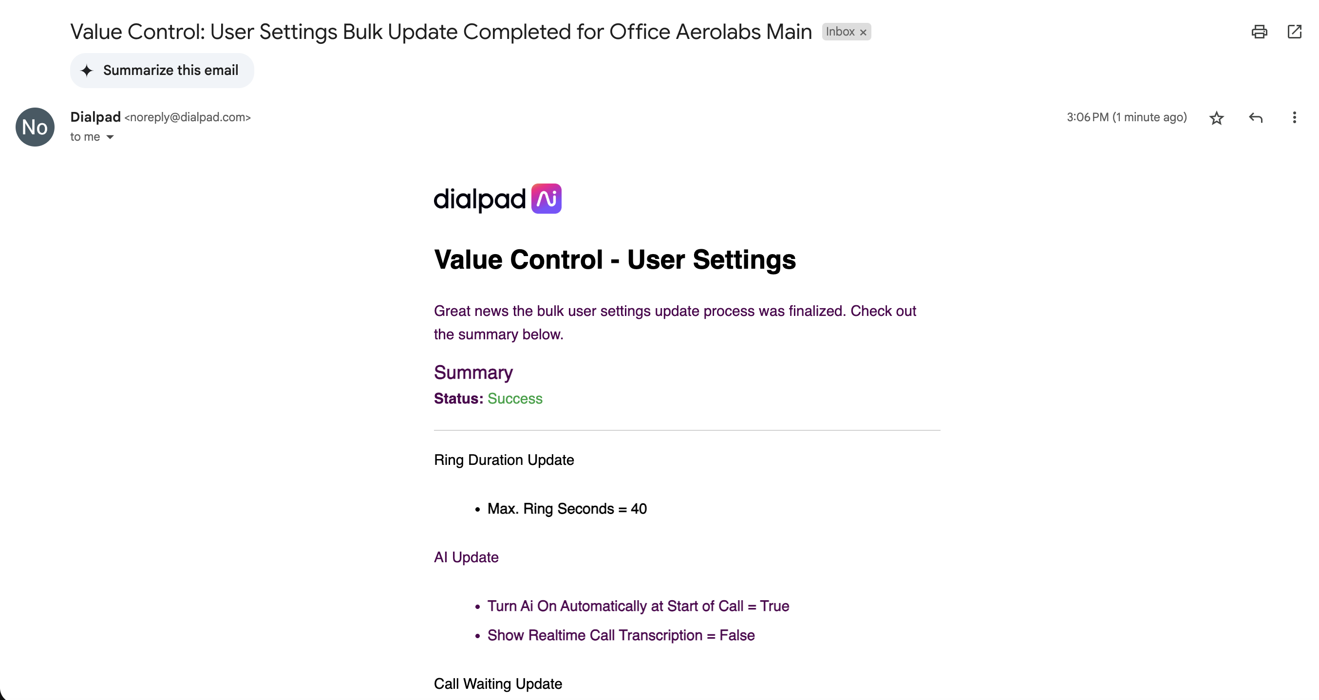 Bulk user setting confirmation email