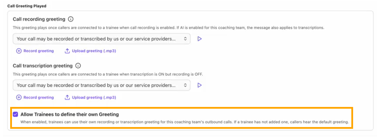 Option to allow trainees to define their greeting