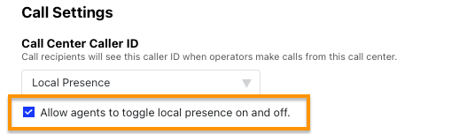 Option to allow agents to toggle local presence on or off