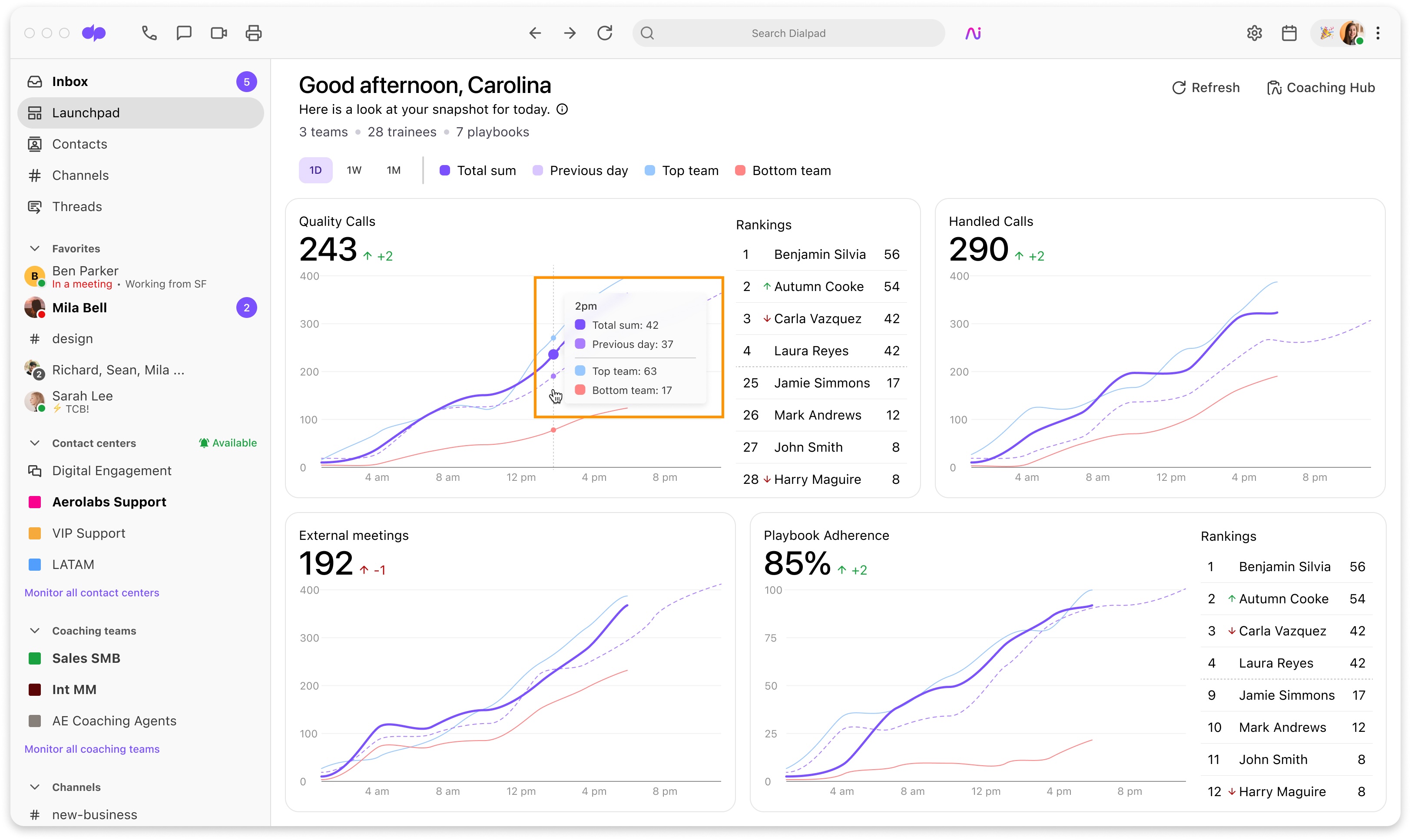 Data drill down view in a graph on the sales launchpad