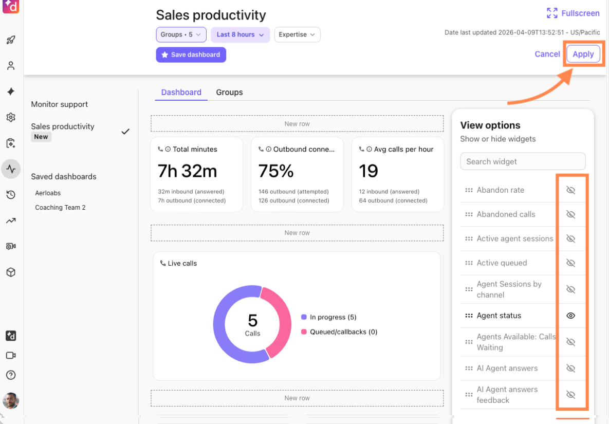 Option to apply the custom changes to your custom sales dashboard view