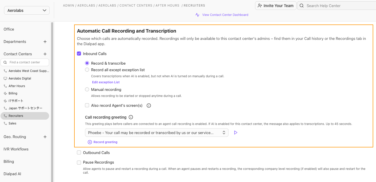 enable contact center greeting