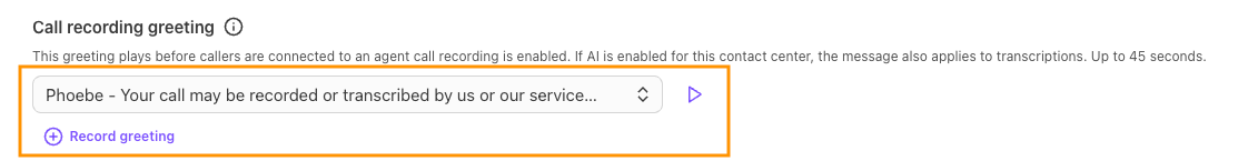 select call recording greeting