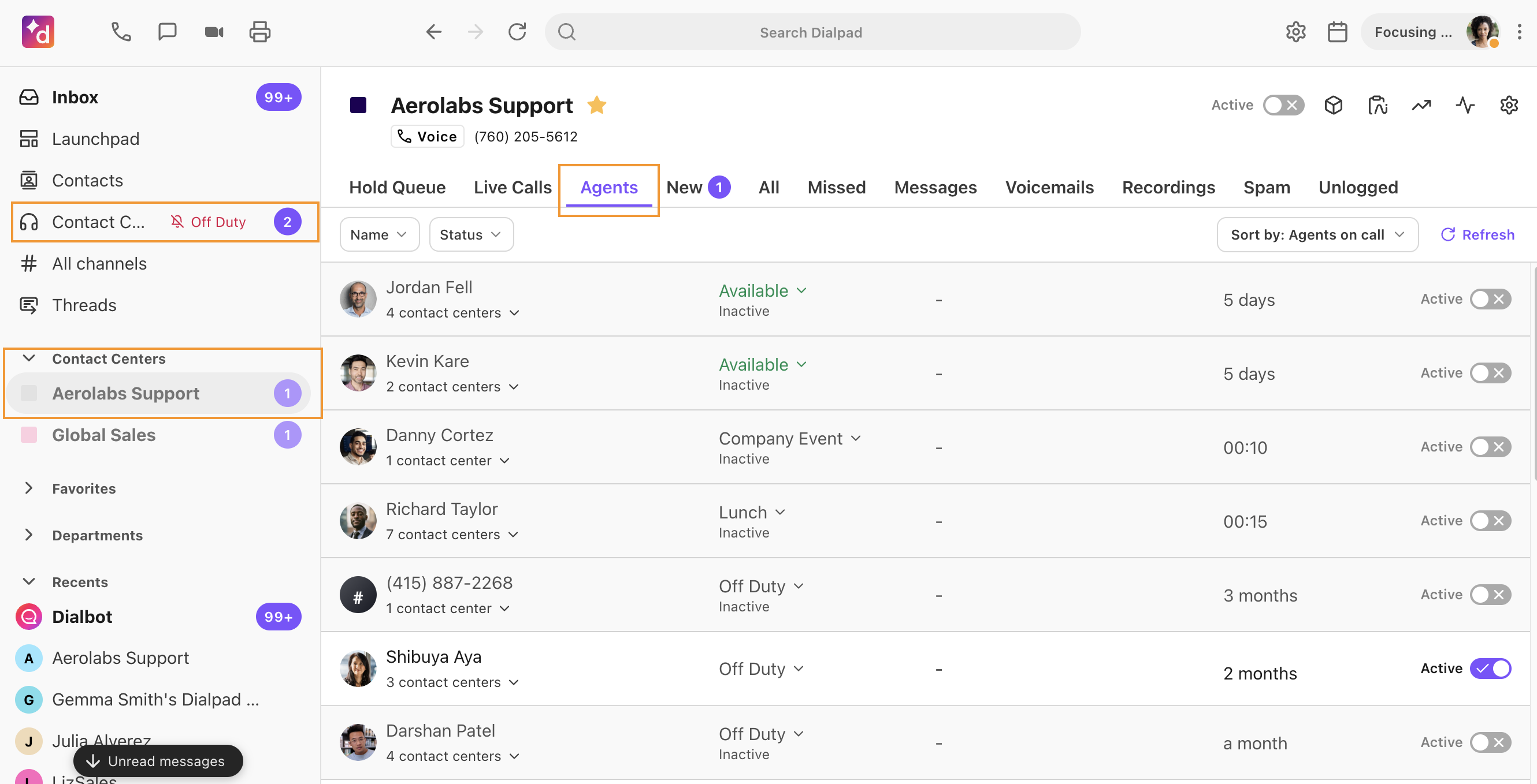 View of available agents in a contact center