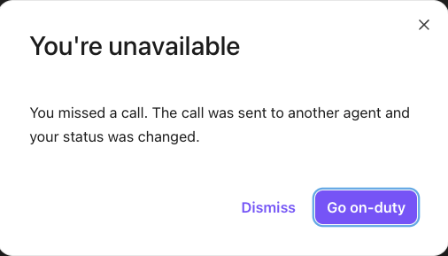 A missed call notification window
