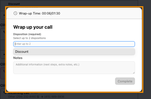 The call disposition window to describe what the overall theme of the call was about