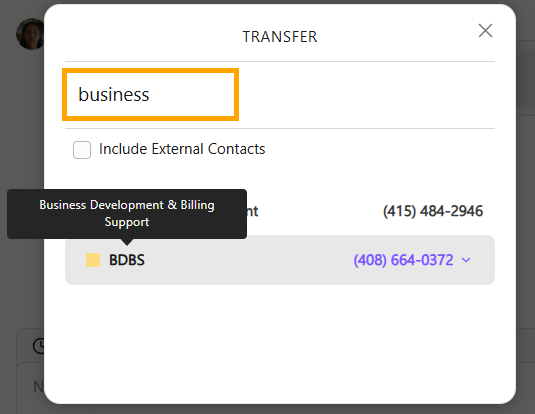 Call trasnfer option to send the call to another contact center