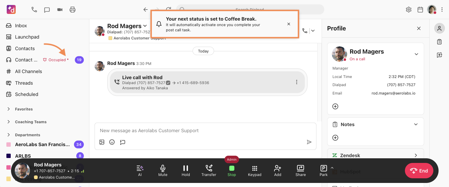 Notyification for agent's when their next status change is about to occur