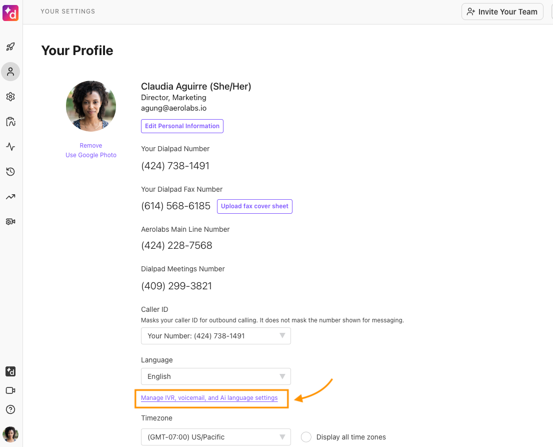 personal settings ai language