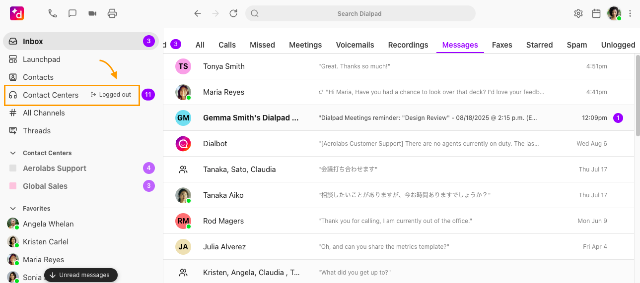Contact center logged out view