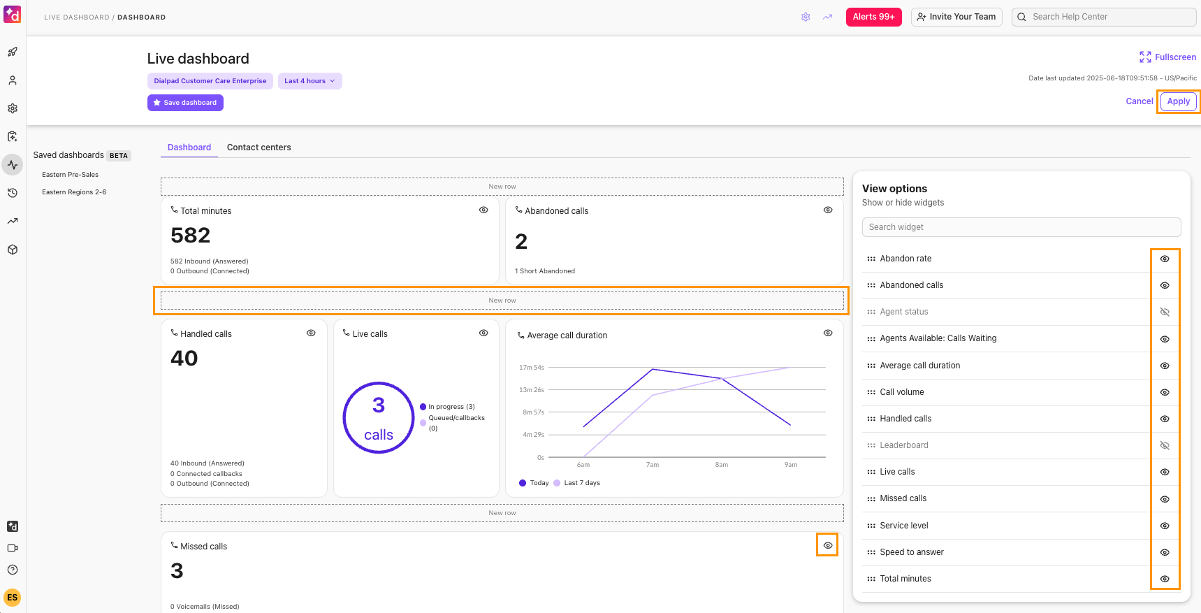 Option to apply changes of your customized dashboard view