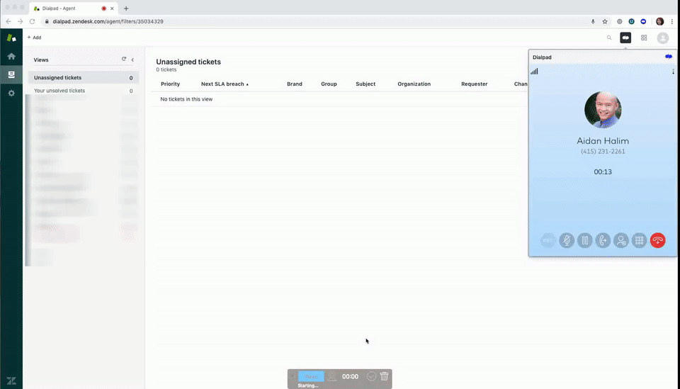 Logging a call disposition from Zendesk