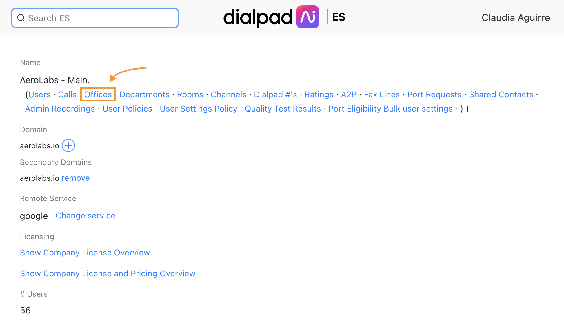 Highlighted offices section to choose.