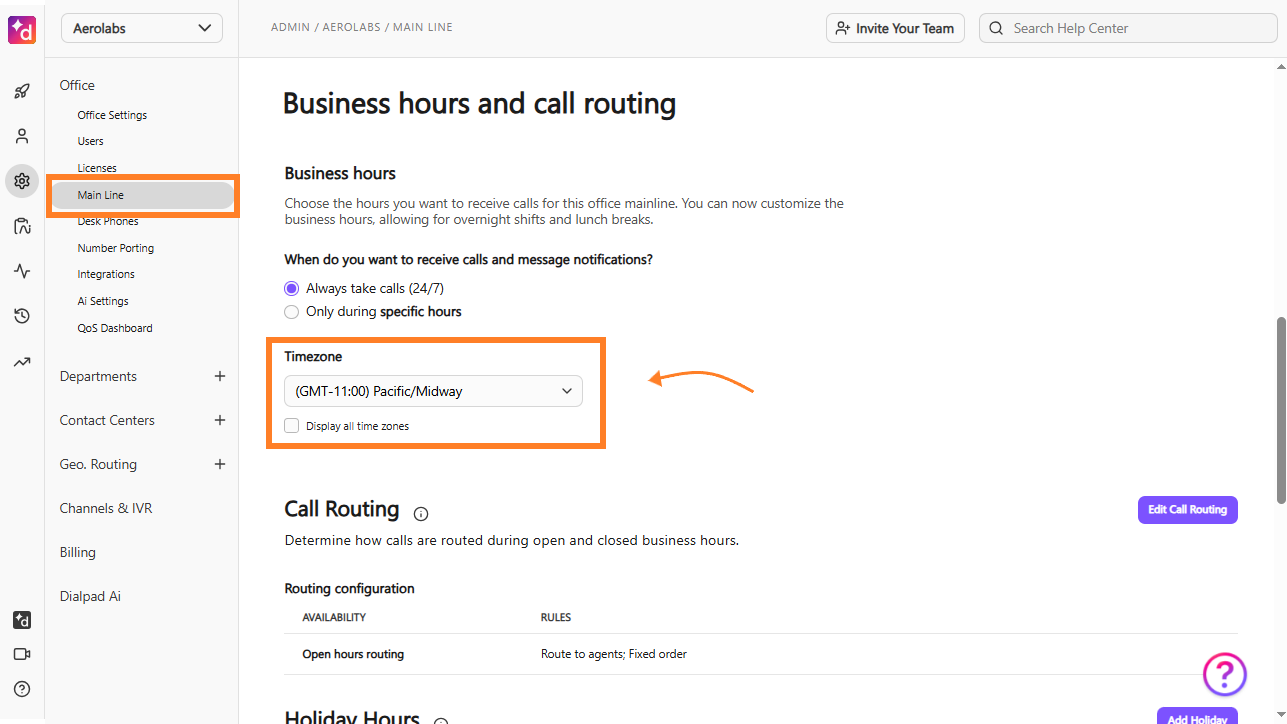 image of office timezone selection