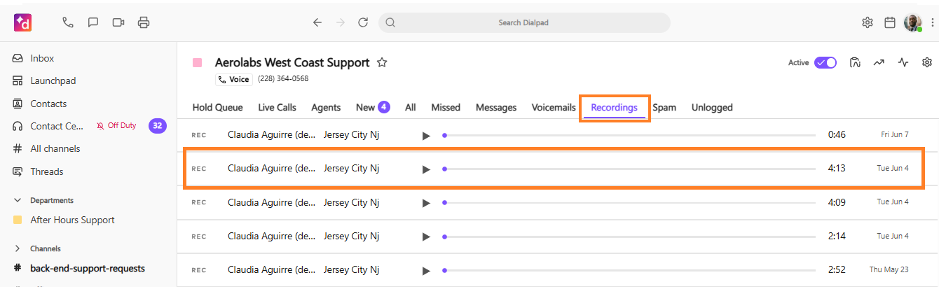 image of viewing deleted user calls in recordings