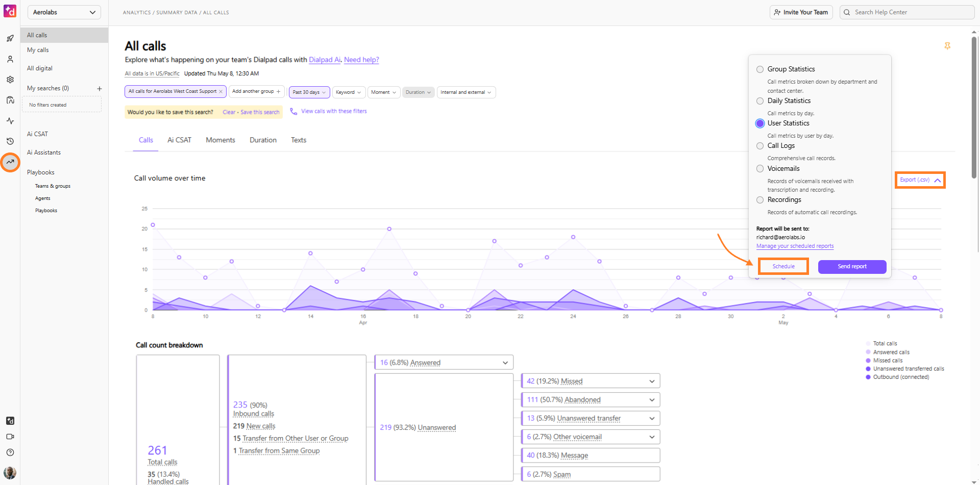 Image of scheduling a report.