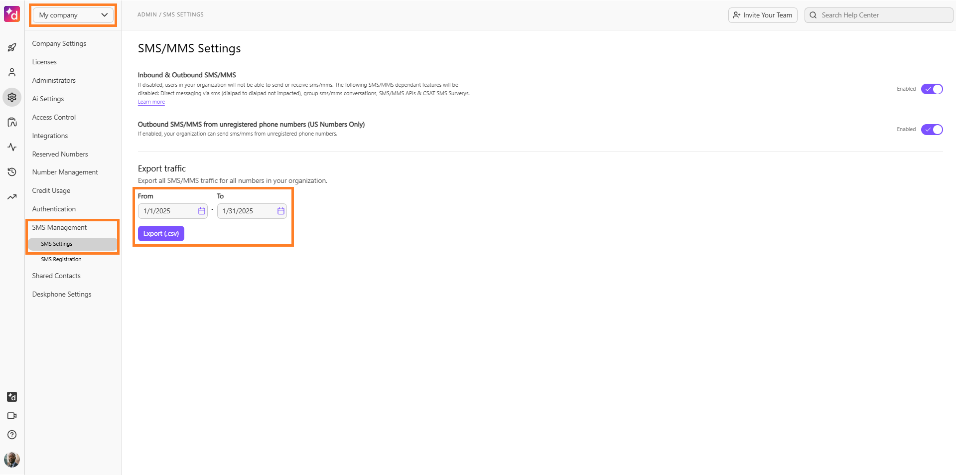 Image showing how to export to .csv.