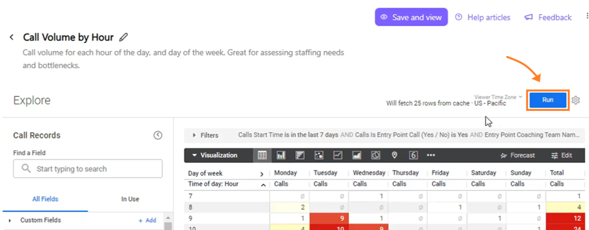 Option to run a report once filters have been added.