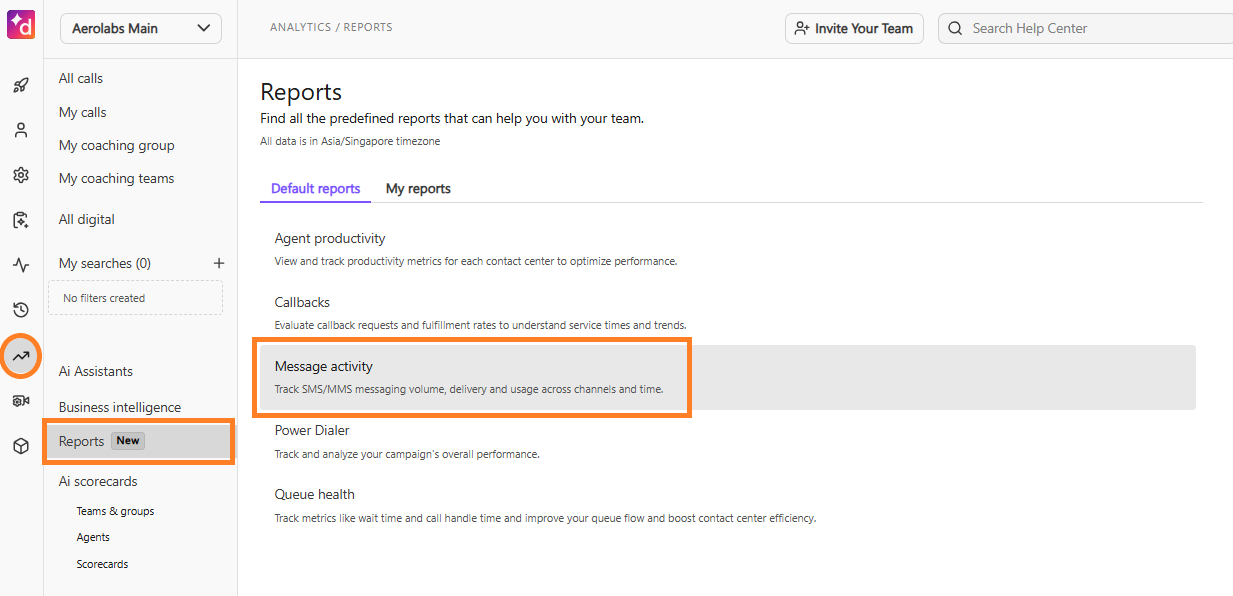 Image showing the Message Analytics report in Reports.