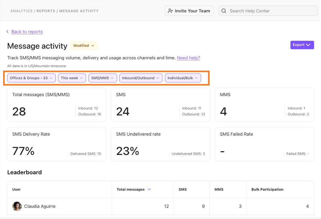 Image of report filters.
