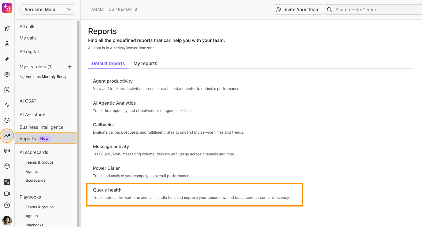 Image of where to access the Queue Health Report.
