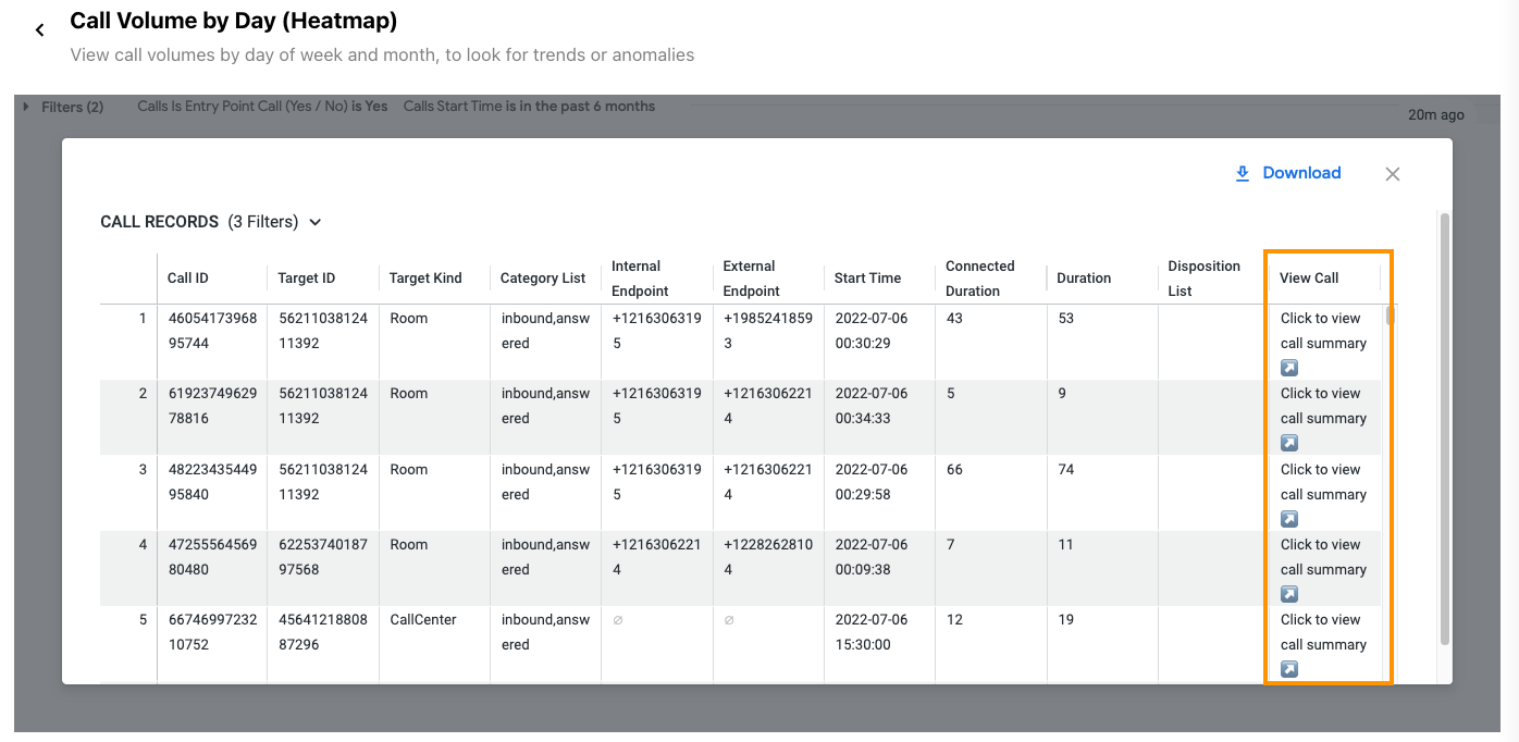 Report details with an option to download the report