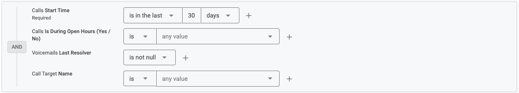 Filter options for the voicemail report