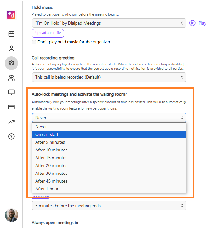 Auto-lock meetings and activate the waiting room? dropdown