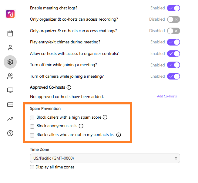 Spam Prevention check boxes