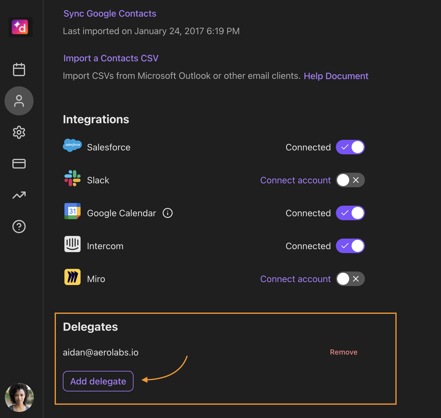 Add delegate button under Delegates