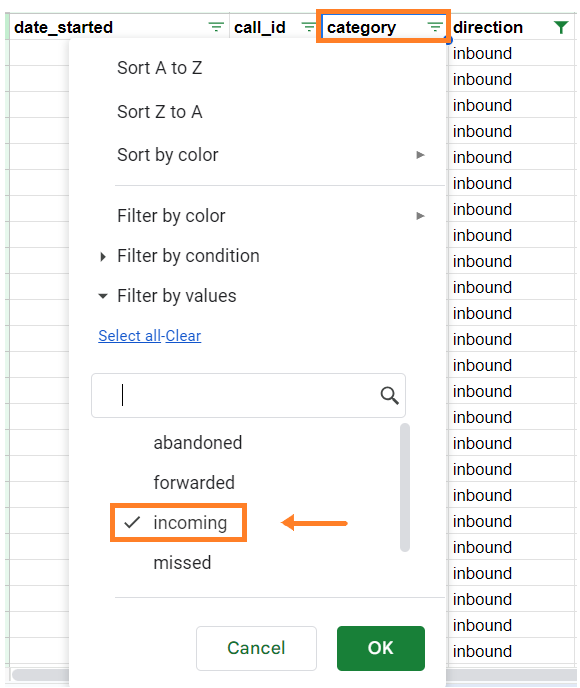 Image showing incoming filter.