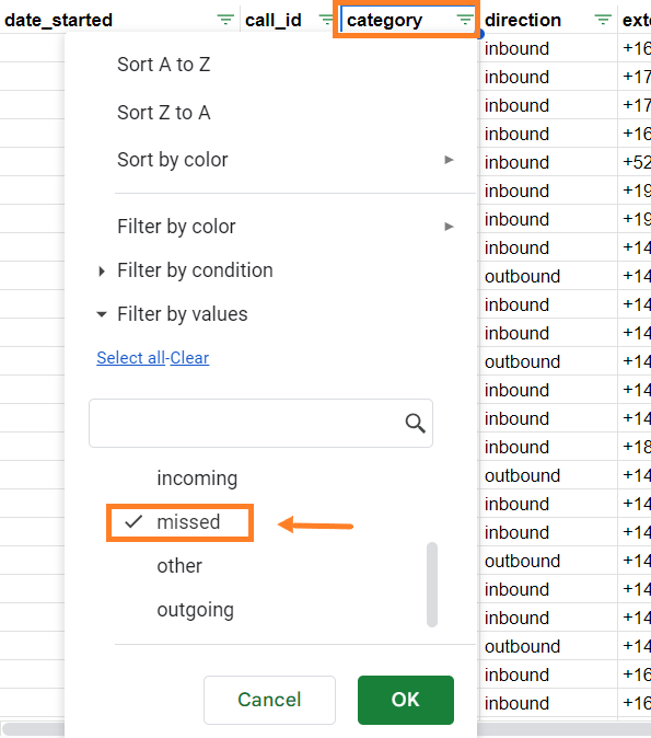 Image showing the missed category selected.
