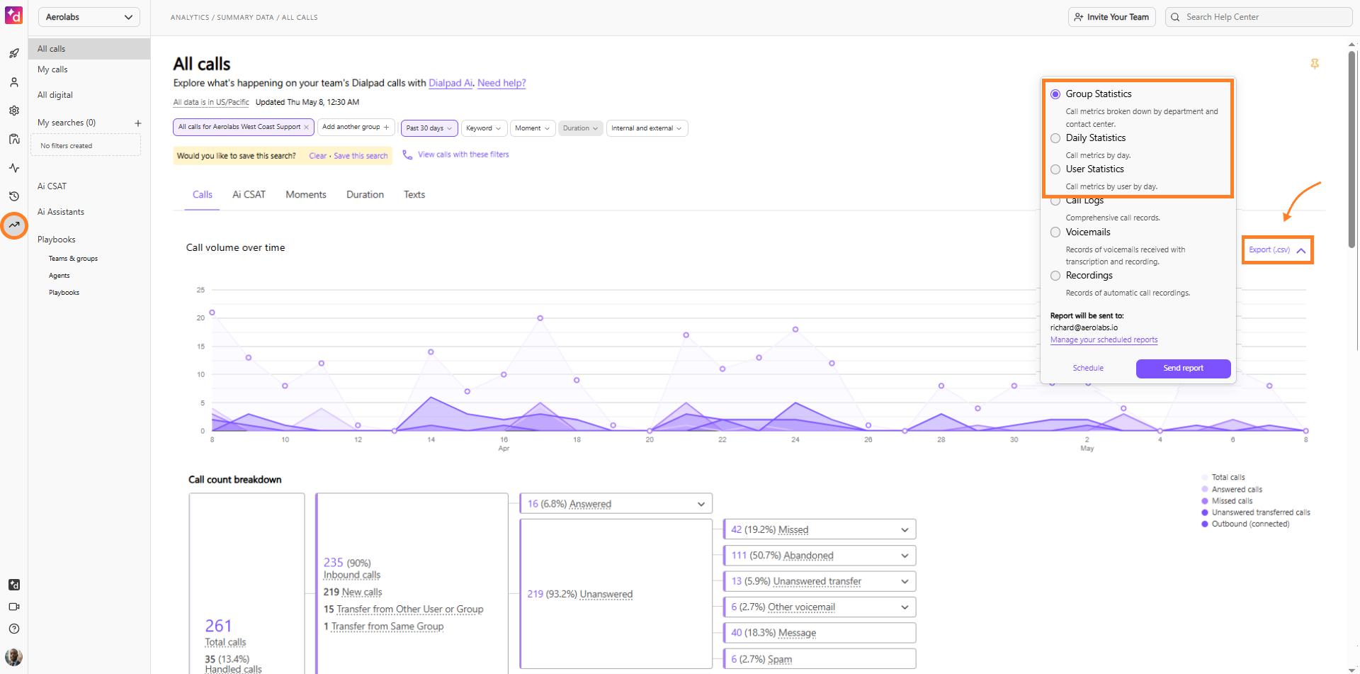 Image showing how to export group statistics.