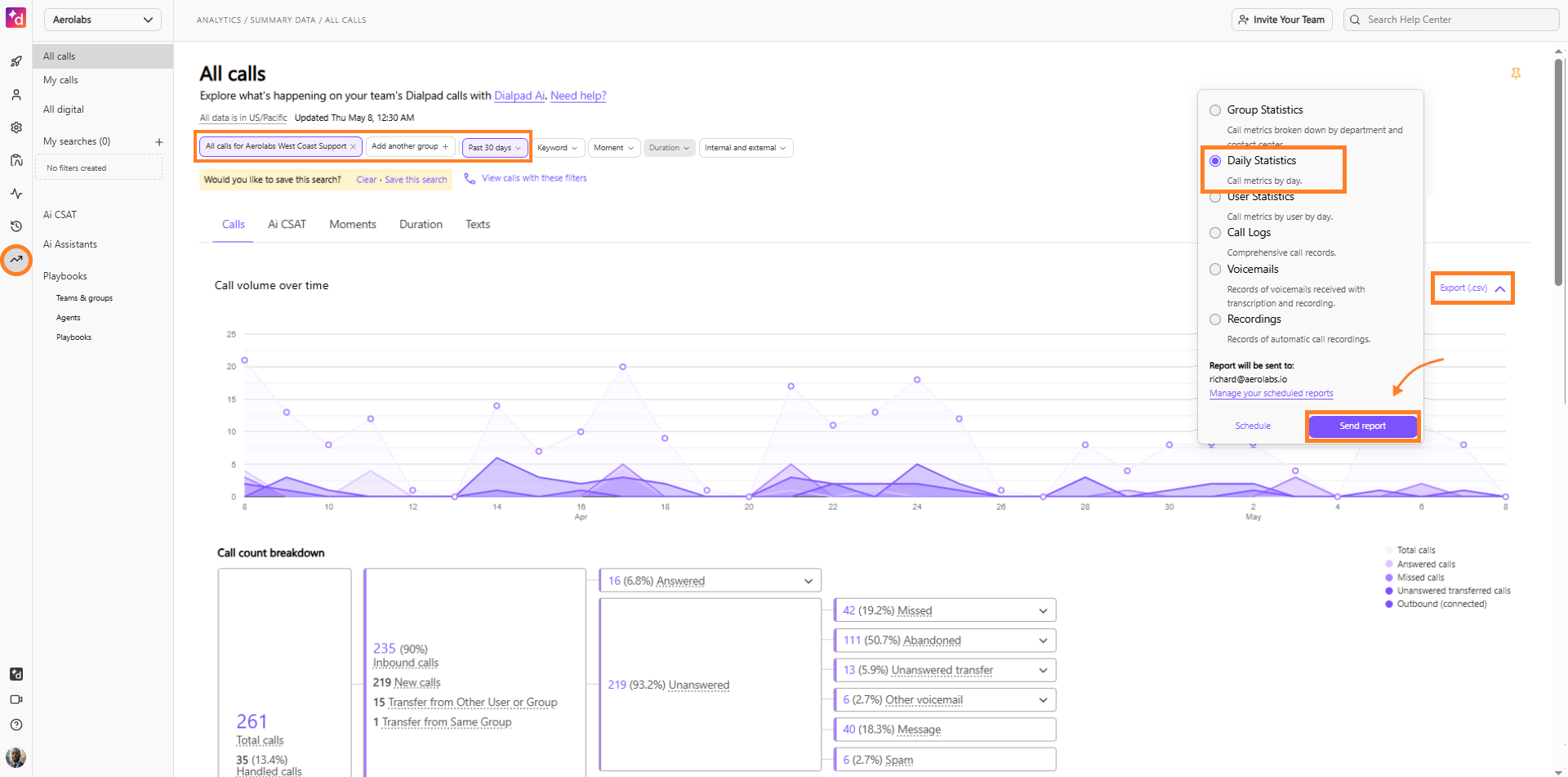 Image showing how to export Daily Statistics
