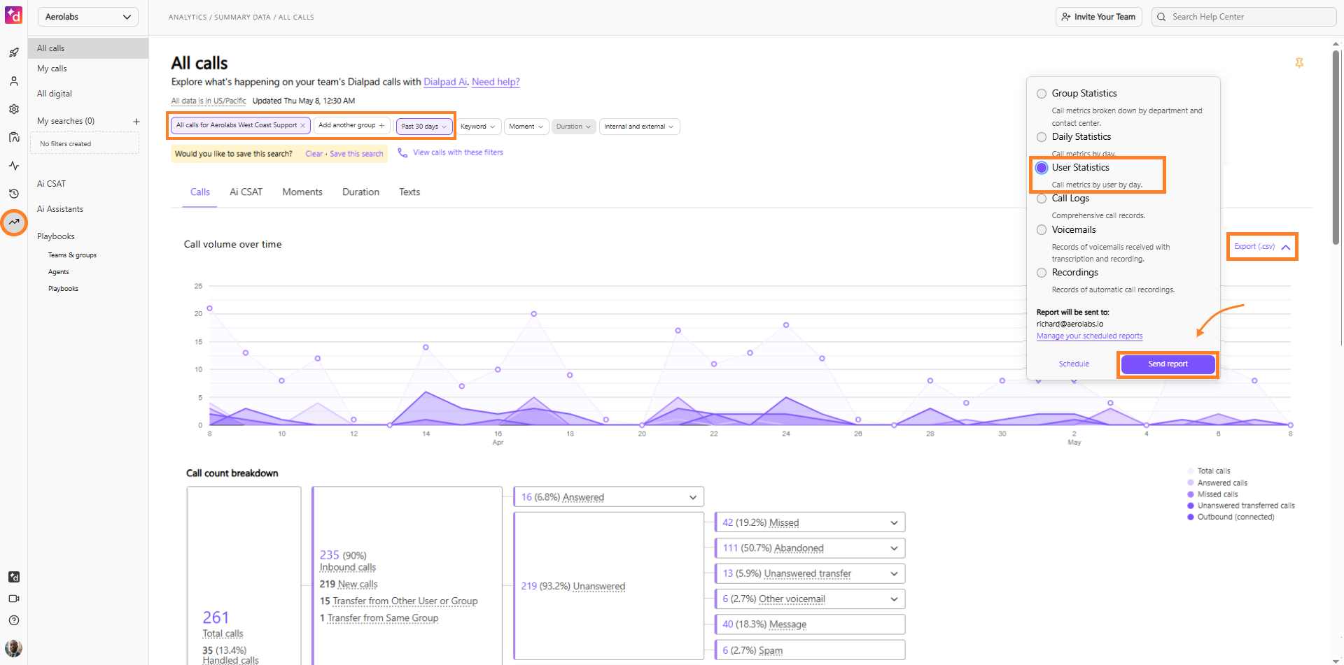 Image showing how to export user statistics