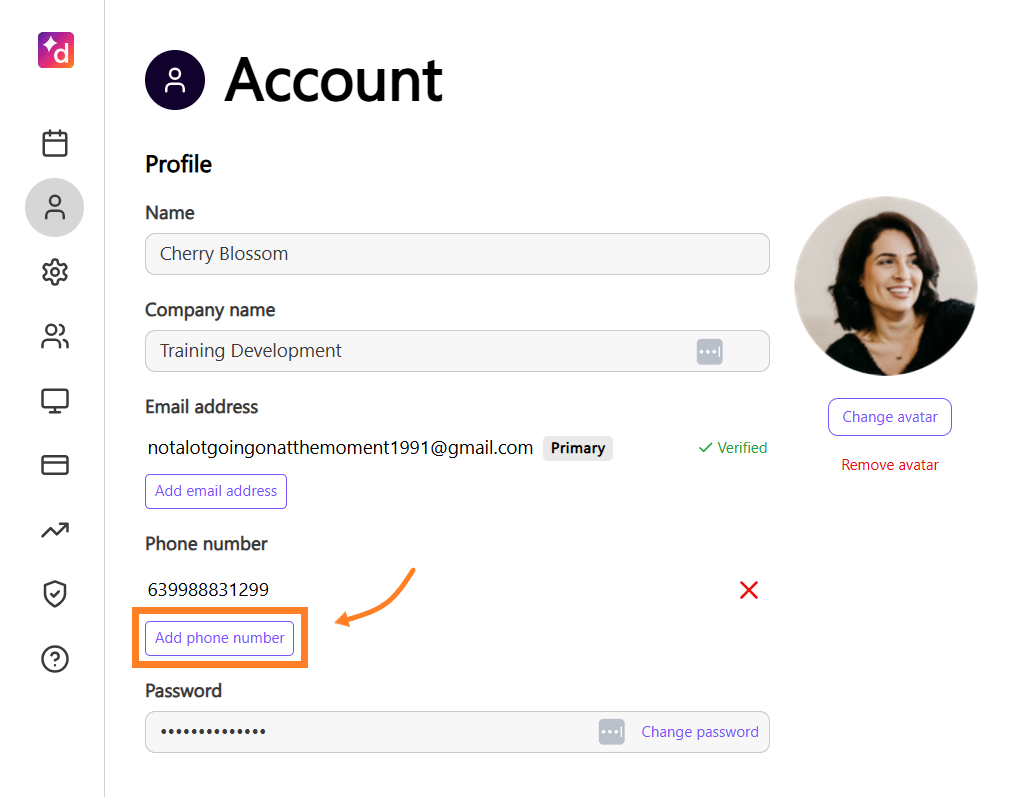 Add Phone number button