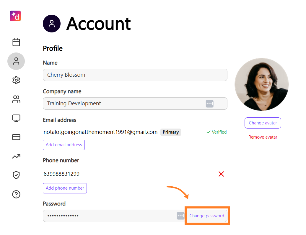Change Password button