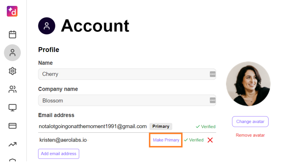 Make Primary button to change primary email