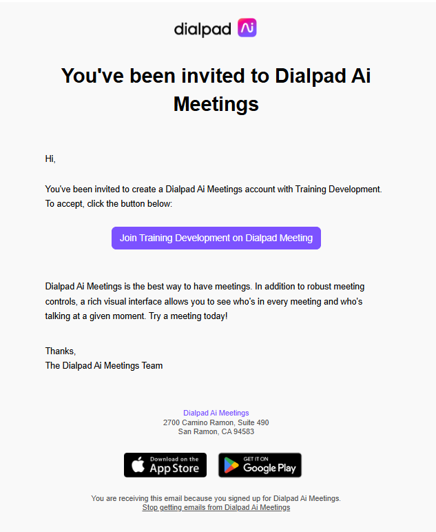 Dialpad Meetings account invite