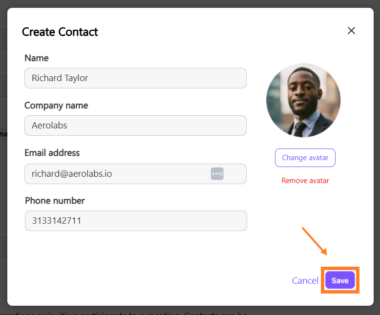 Save Contact details
