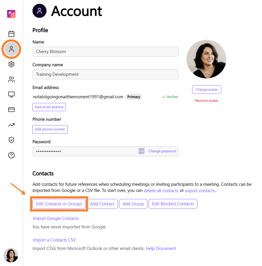 Edit Contacts or Groups&nbsp;button