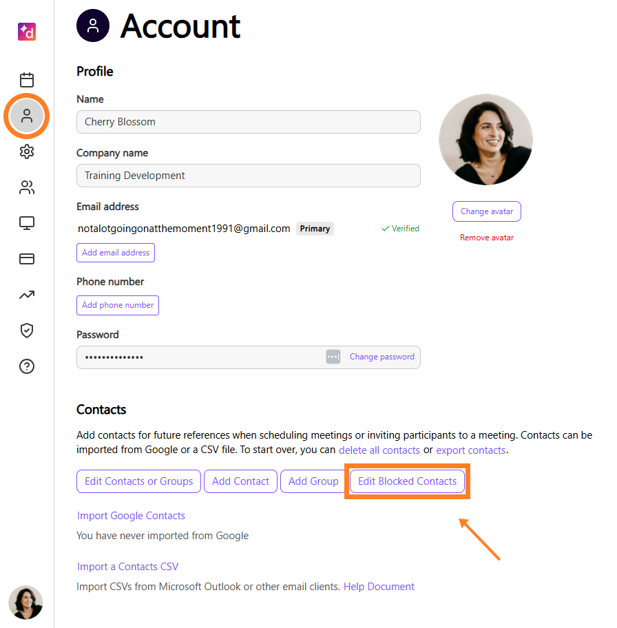 Edit Blocked Contacts&nbsp;button