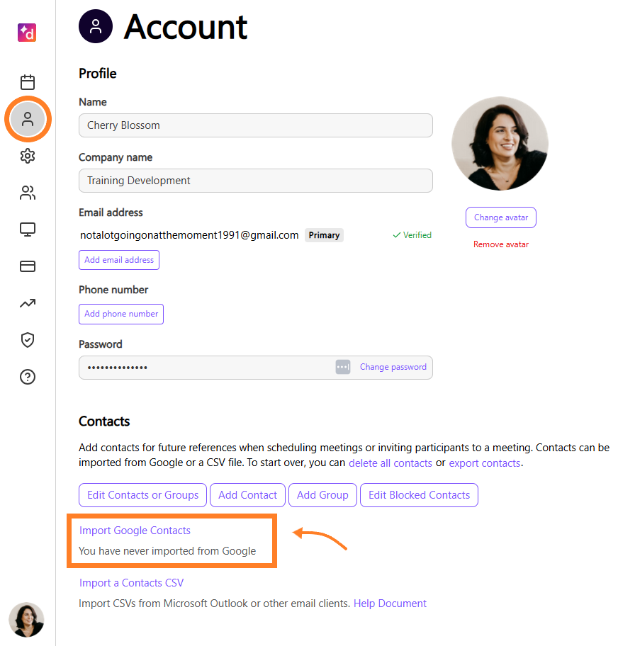 Import Google contacts button
