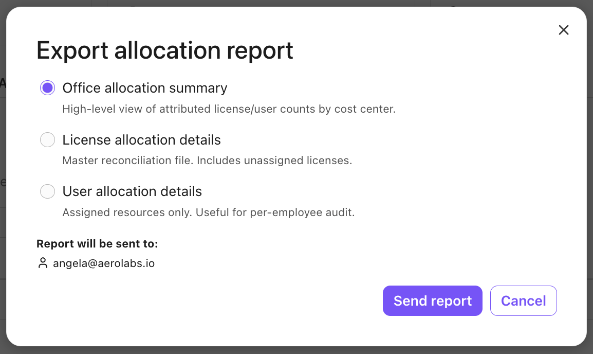 Image showing the export options for the allocation report.