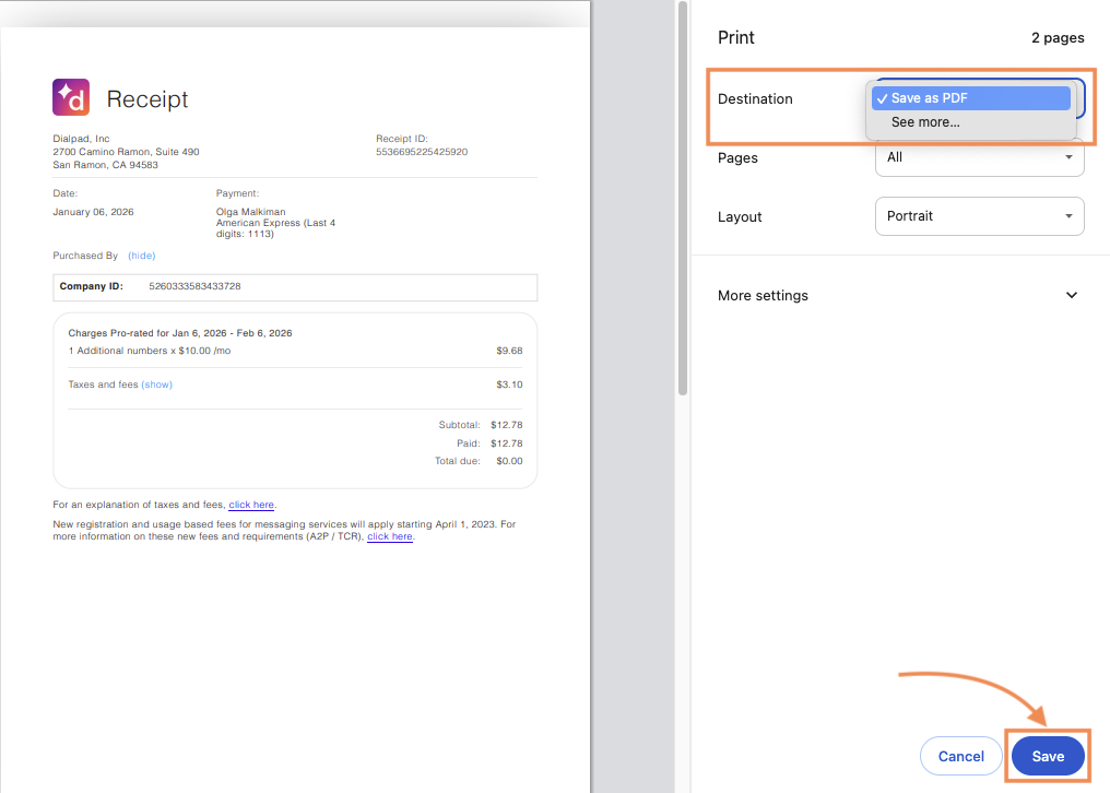 Option to save as PDF
