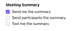 meeting summary checkboxes